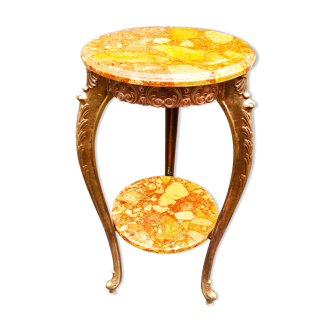 Bronze tripod pedestal table, with two removable trays in multicolored marble