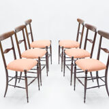 Rare Set of 6 chairs Campanino Chiavari walnut by Fratelli Levaggi 1950