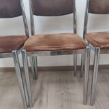 Suite of 4 chairs 70s chrome metal and velvet