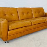 Vintage danish art deco style 3 person svend skipper sofa in tan leather