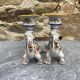 Pair of dragon candlesticks in Desvres earthenware, Rouen