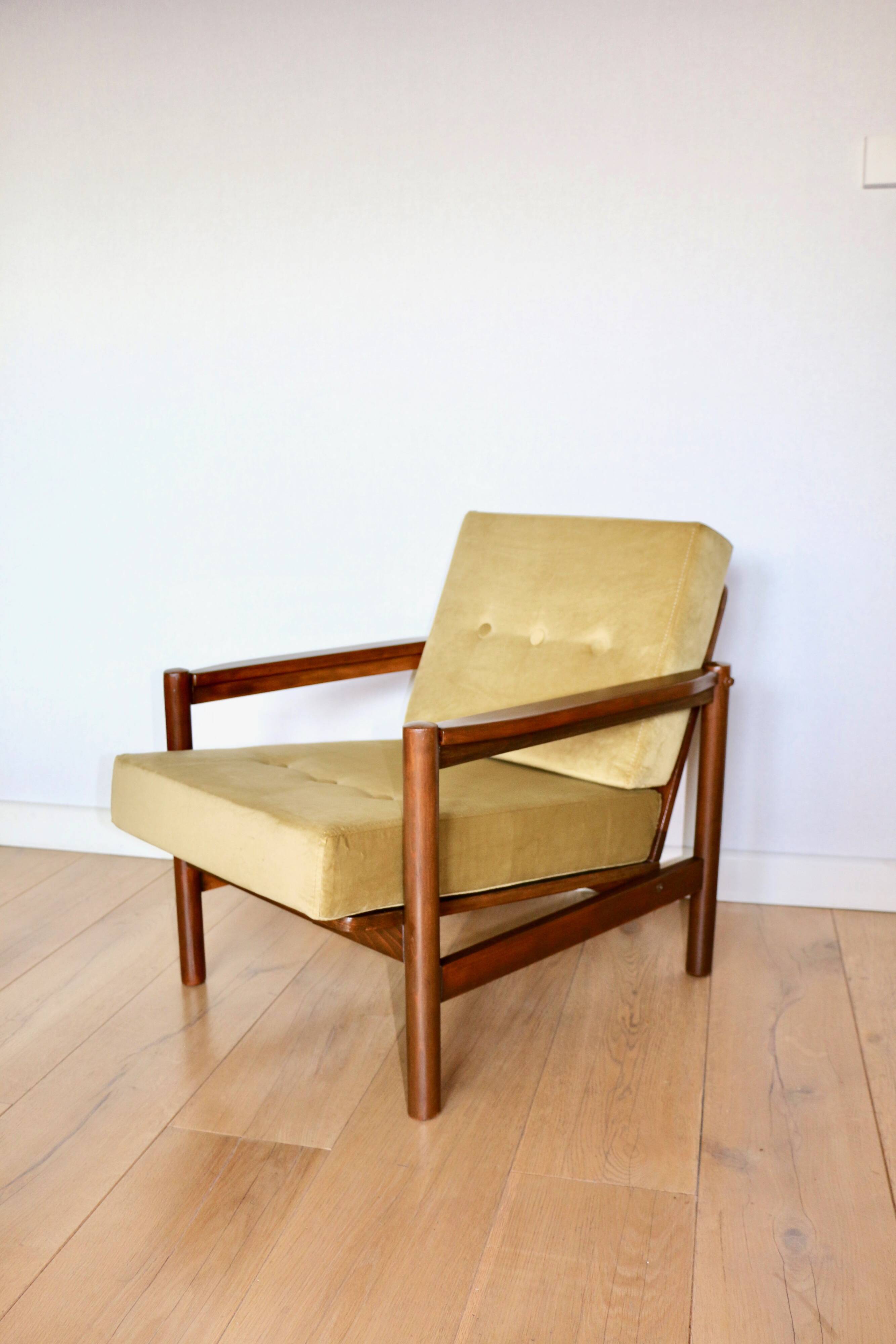 Fauteuil Vintage en Velours Olive, Années 70