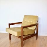 Fauteuil Vintage en Velours Olive, Années 70