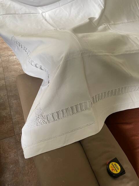 Antique linen-cotton sheet with LR monogram, embroidered