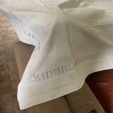 Antique linen-cotton sheet with LR monogram, embroidered
