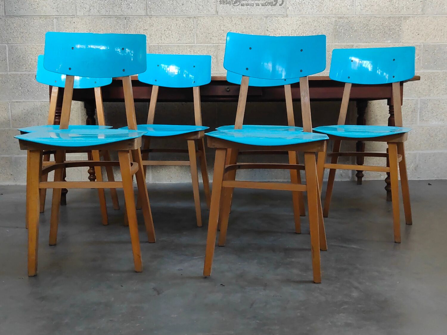 Set of 6 blue chairs TON (Thonet)