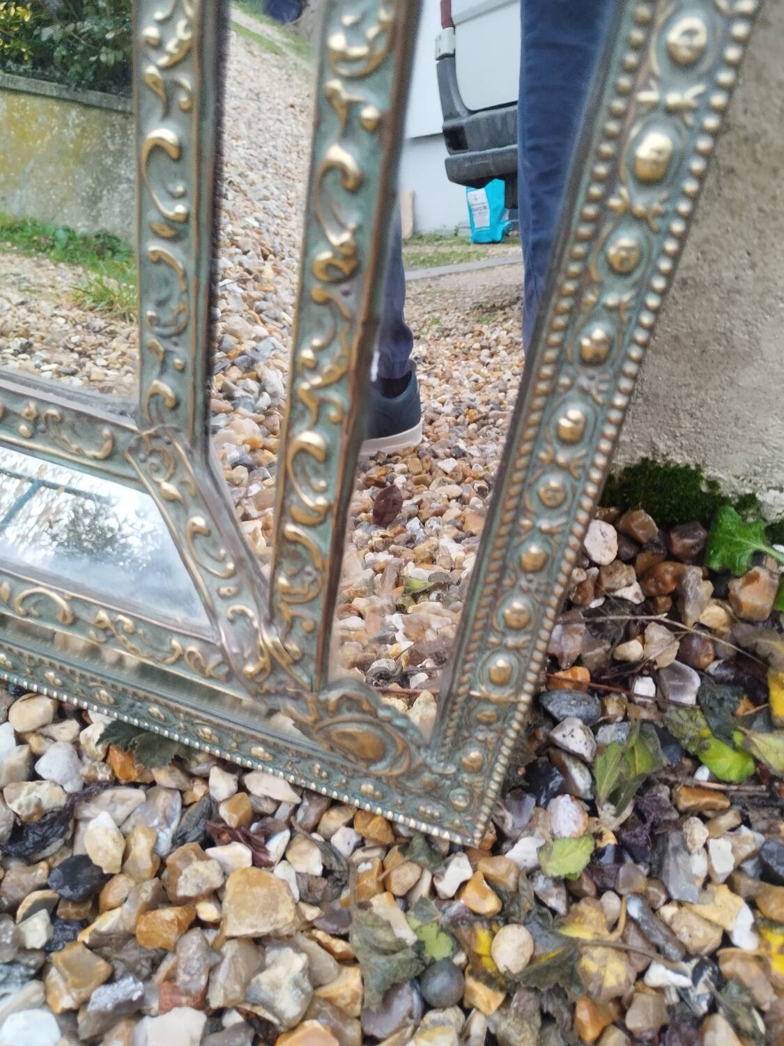 Antique mirror with copper moulding.