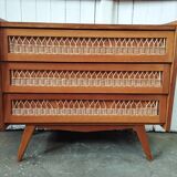 Commode vintage rotin pieds compas