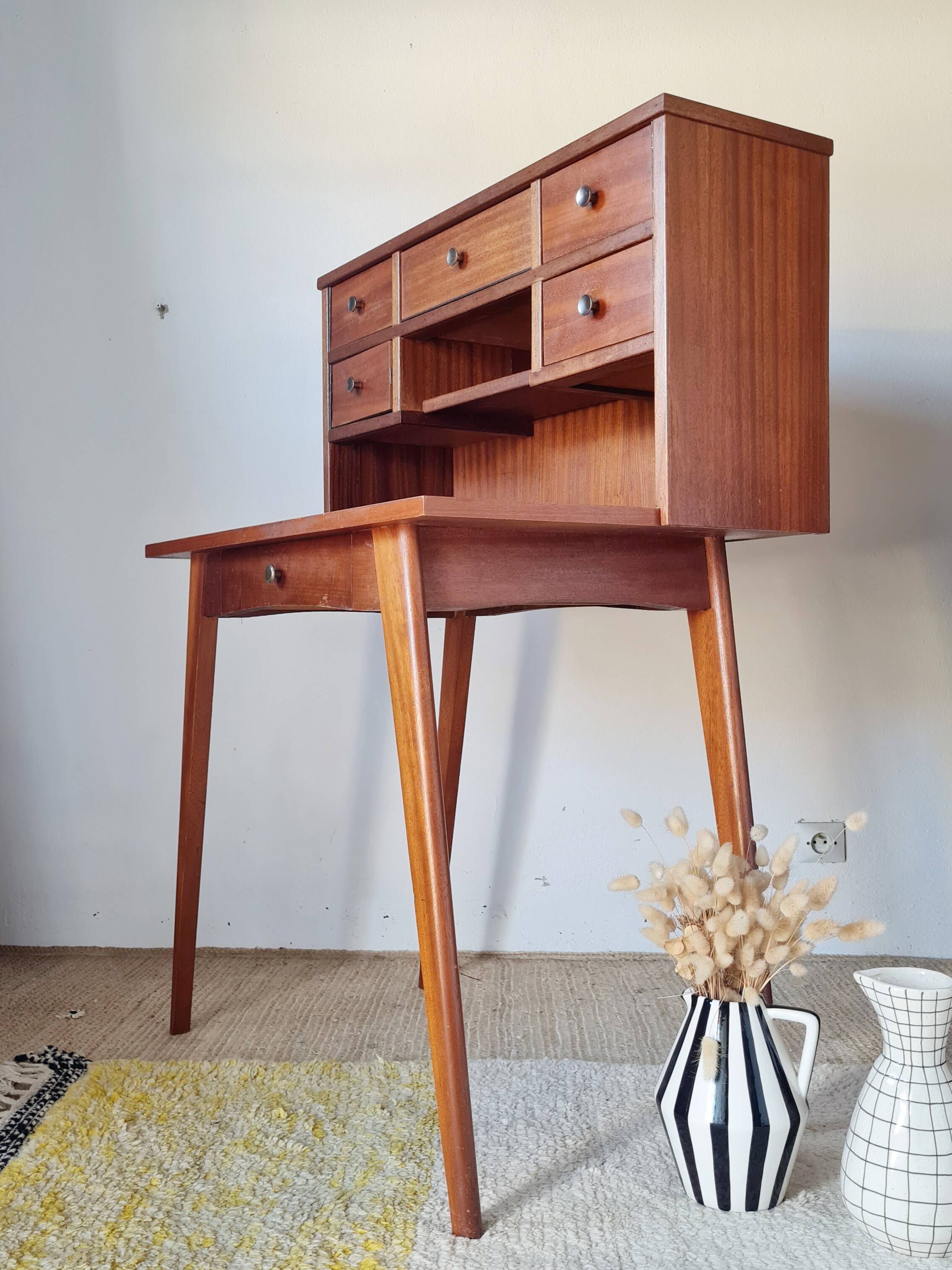 Scandinavian desk with tapered legs, vintage.