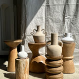 Handmade terracotta vase painted white with double handles H:16 D:20