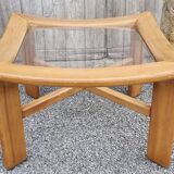 Scandinavian design coffee table, solid wood and glass, vintage, 70s