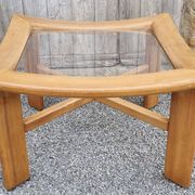 Table basse design scandinave, bois massif et verre, vintage, années 70