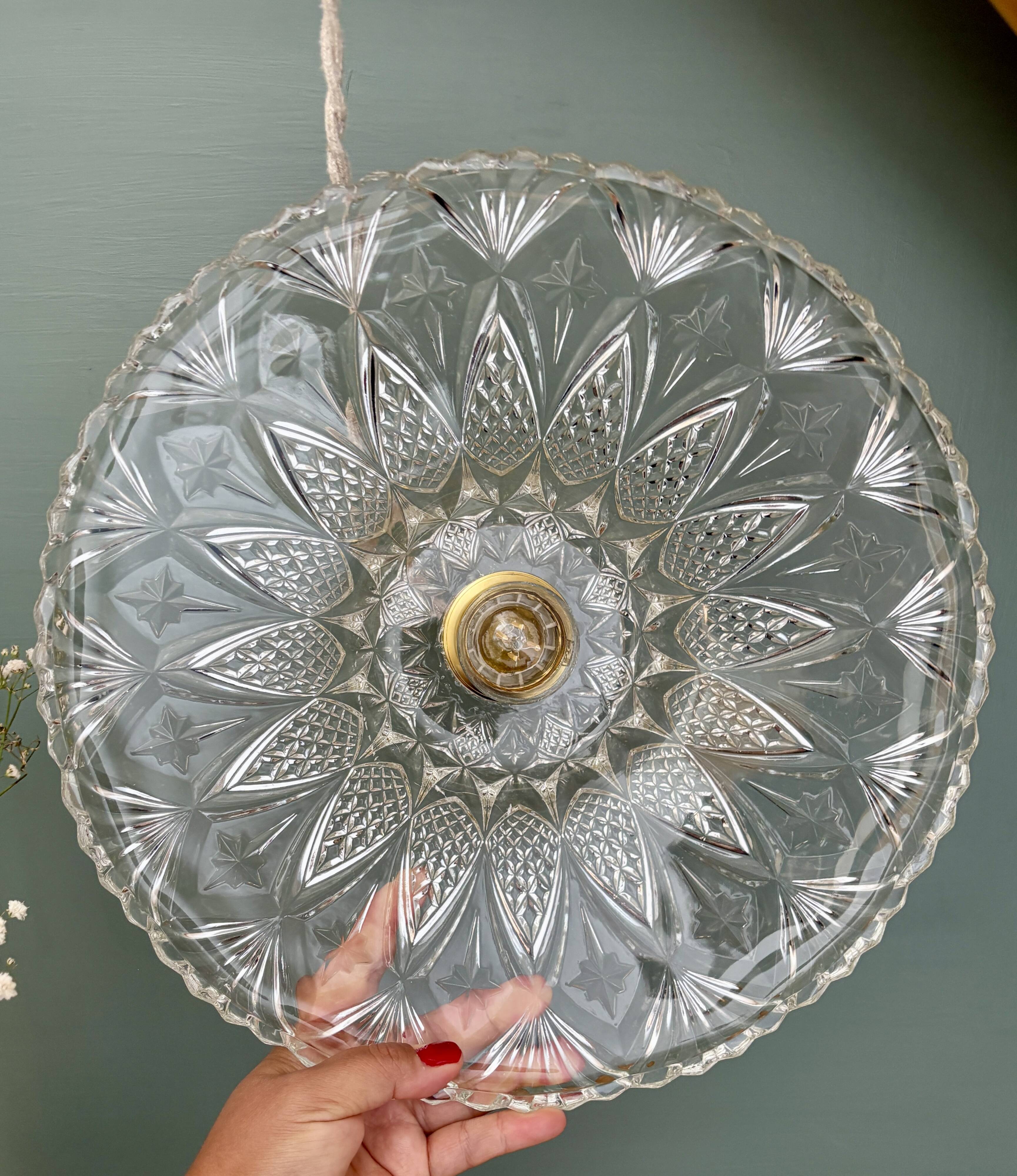 Vintage moulded glass pendant light - tableware collection -