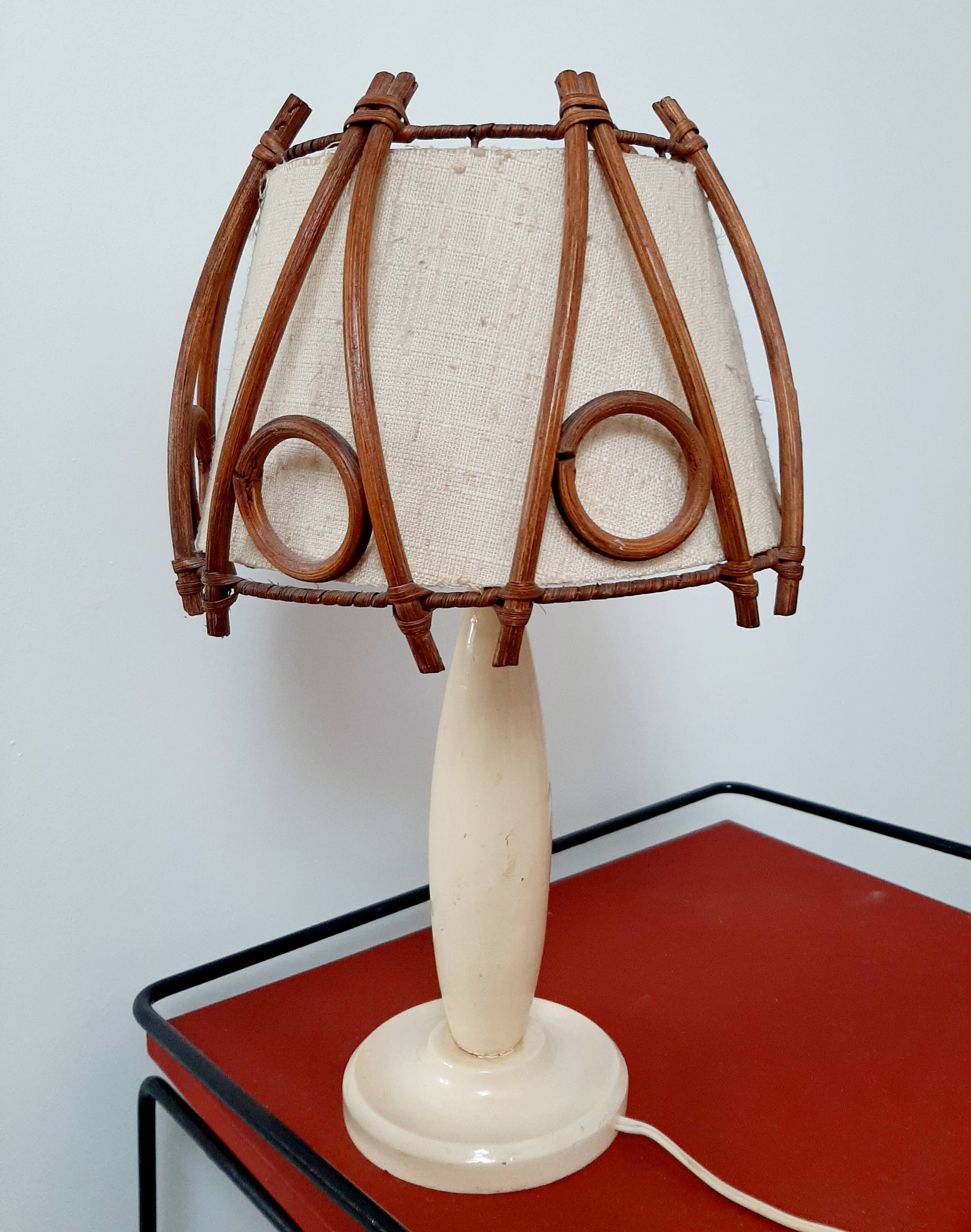 Lampe à poser vintage en rotin