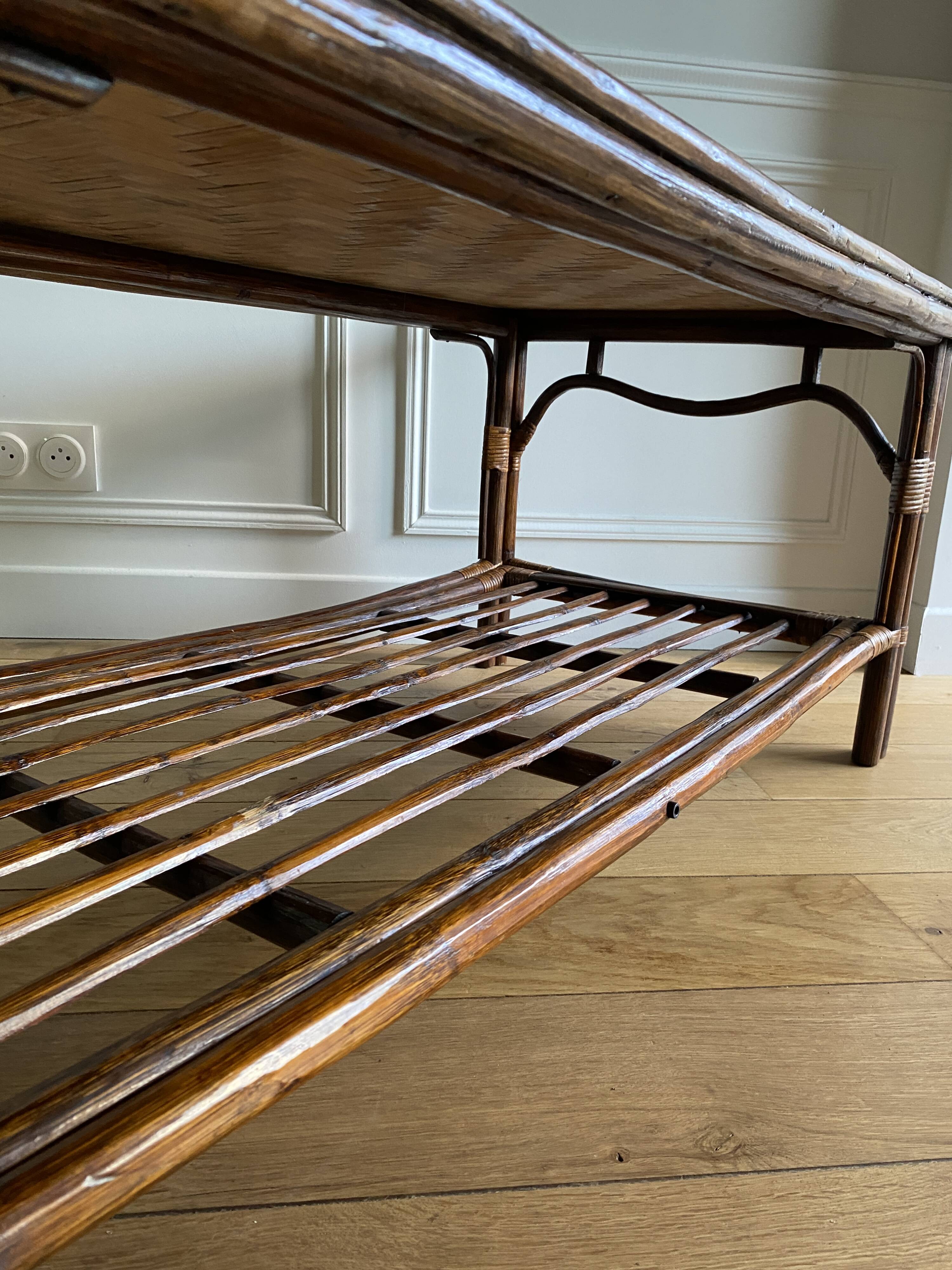 Vintage brown bamboo living room coffee table