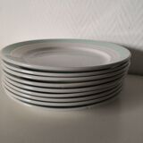 set of 9 green, white and gold Luneville plates