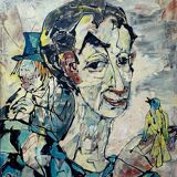 Painting Pierre Catton (1903) "Auguste à l'oiseau" HSP cf. B. Buffet + frame