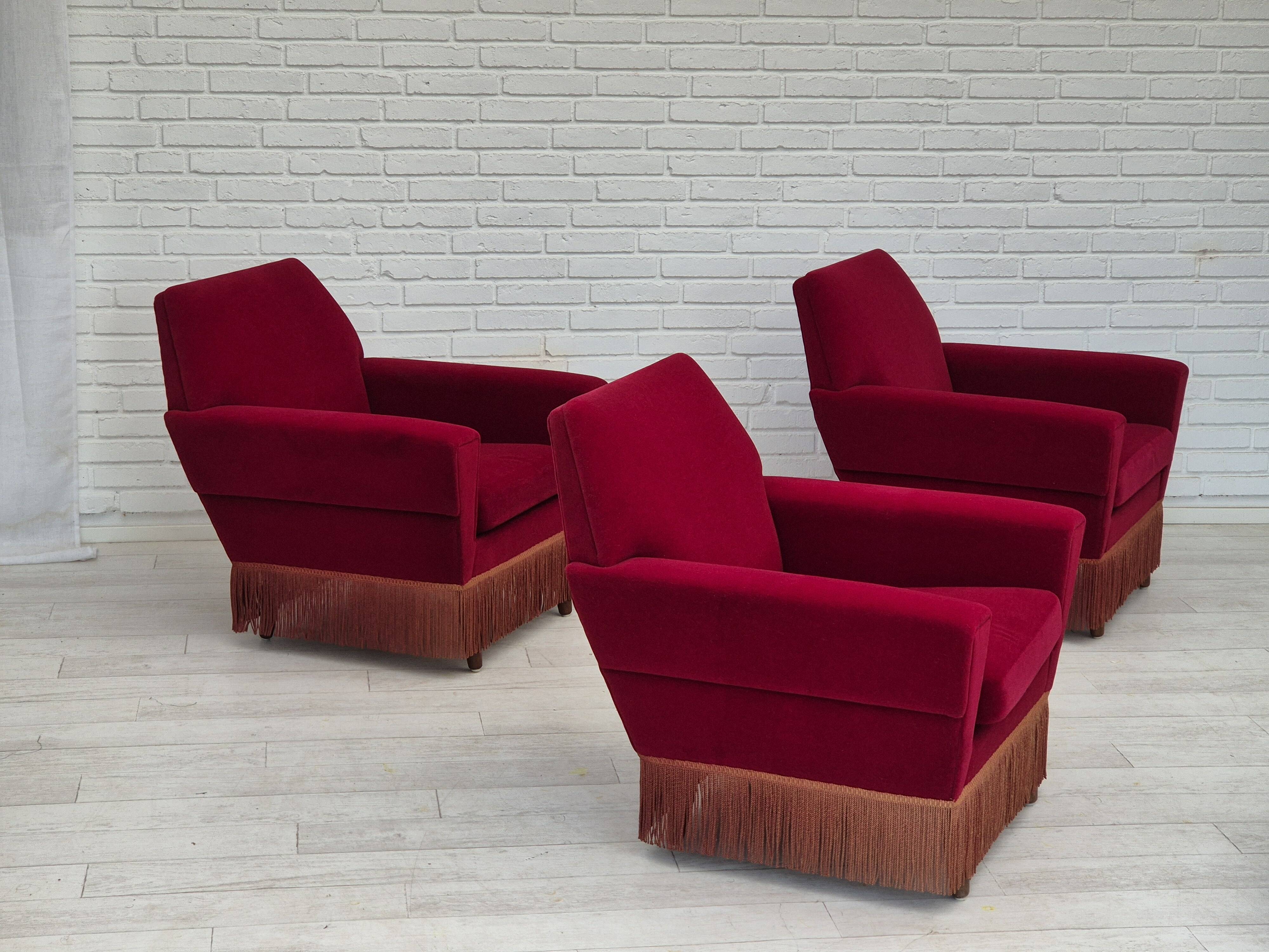 1970s, Danish armchair by Ryesberg Møbler, original condition, velour fabric.