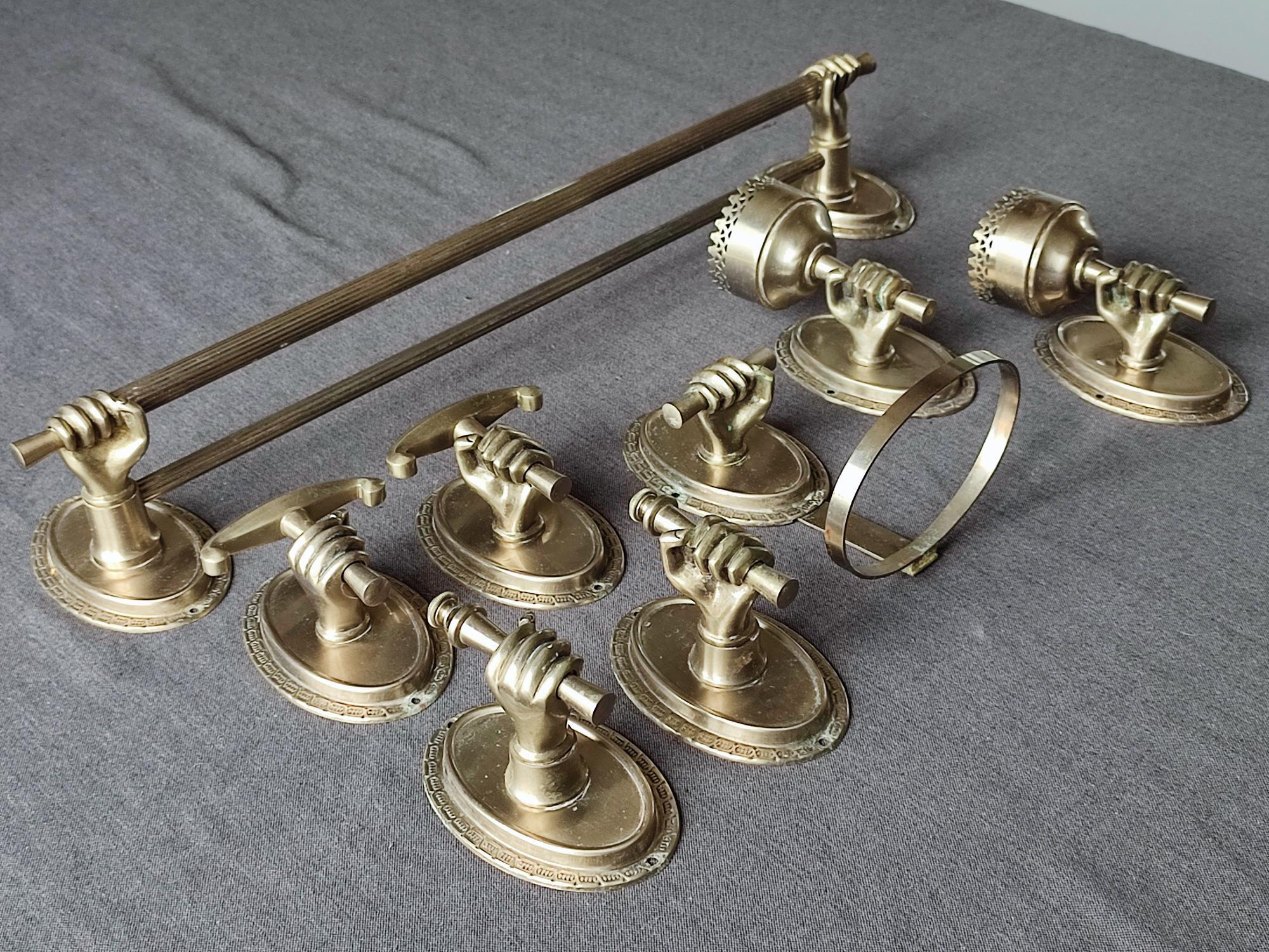 Ensemble de support salle de bain en métal et bronze vintage