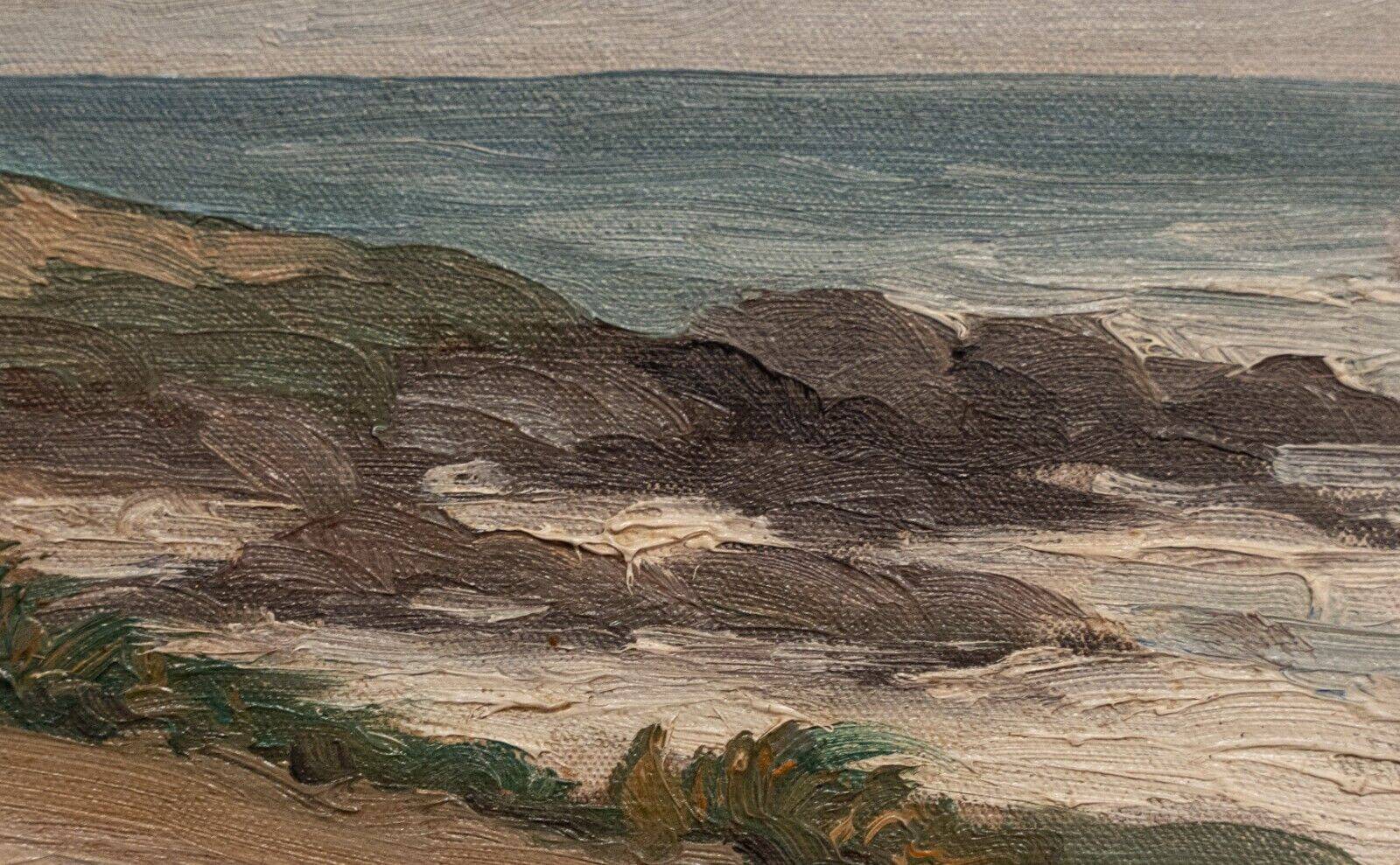 Oil on canvas seaside beach 1930 golden frame