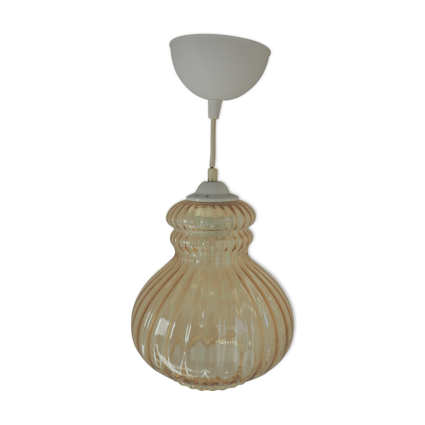 Pear-shaped striped suspension, in smoked glass.
