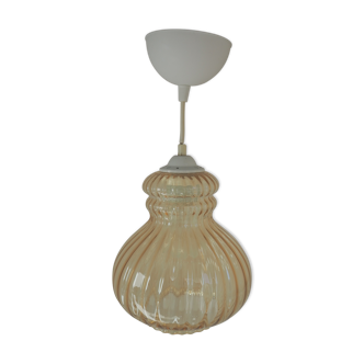 Striated pear-shaped pendant light, in smoked glass
