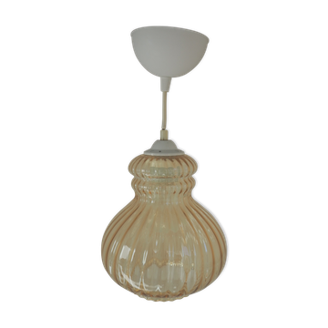 Pear-shaped striped suspension, in smoked glass.