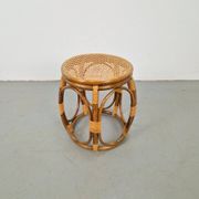 Tabouret rond en bois cintré et en osier, années 1970