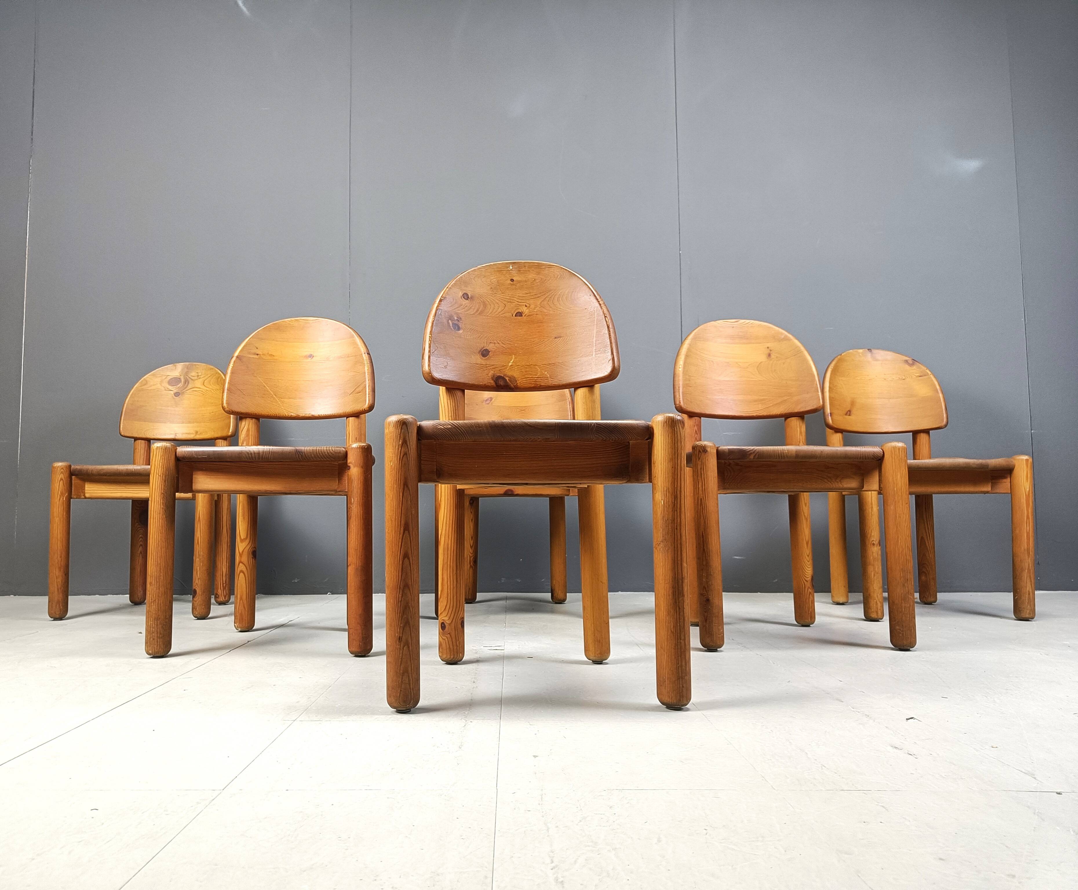 Vintage pine wood dining chairs - 1980s - set of 6