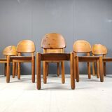 Vintage pine wood dining chairs - 1980s - set of 6