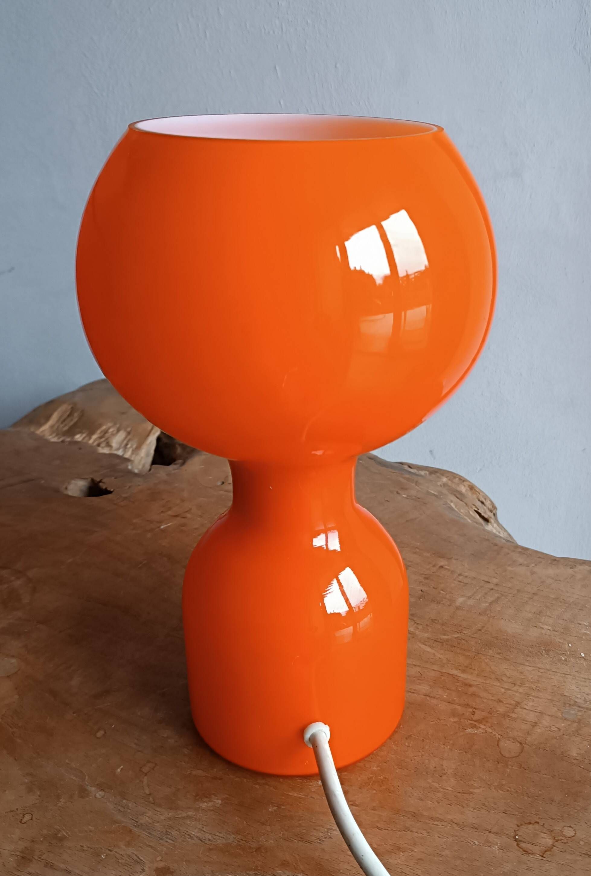Lampe champignon Space Age en verre opalin orange 1970