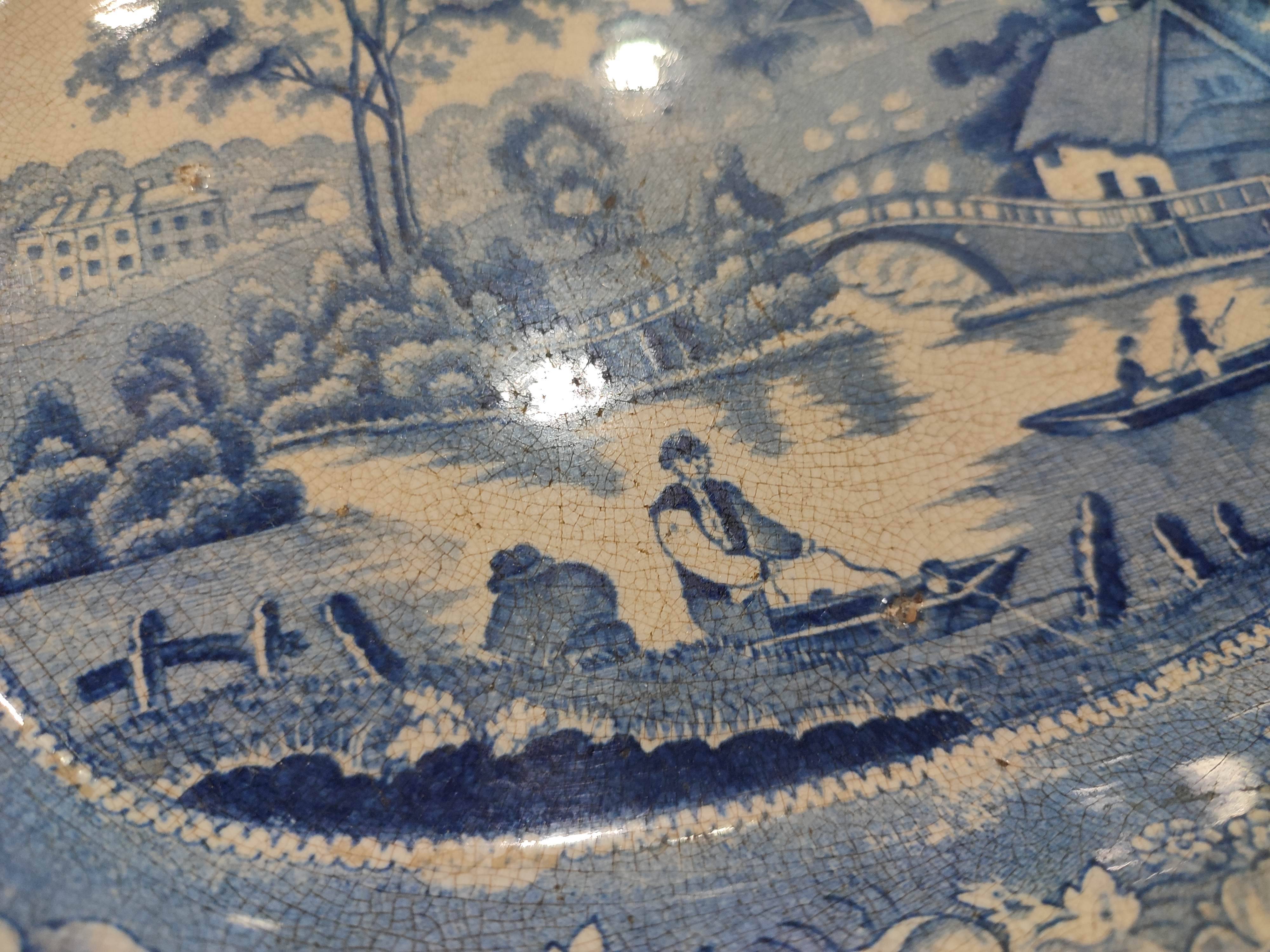 Antique serving platter in English earthenware 1850 Wild Rose