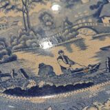 Antique serving platter in English earthenware 1850 Wild Rose