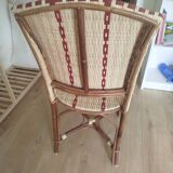 Beige and red rattan and resin chair
