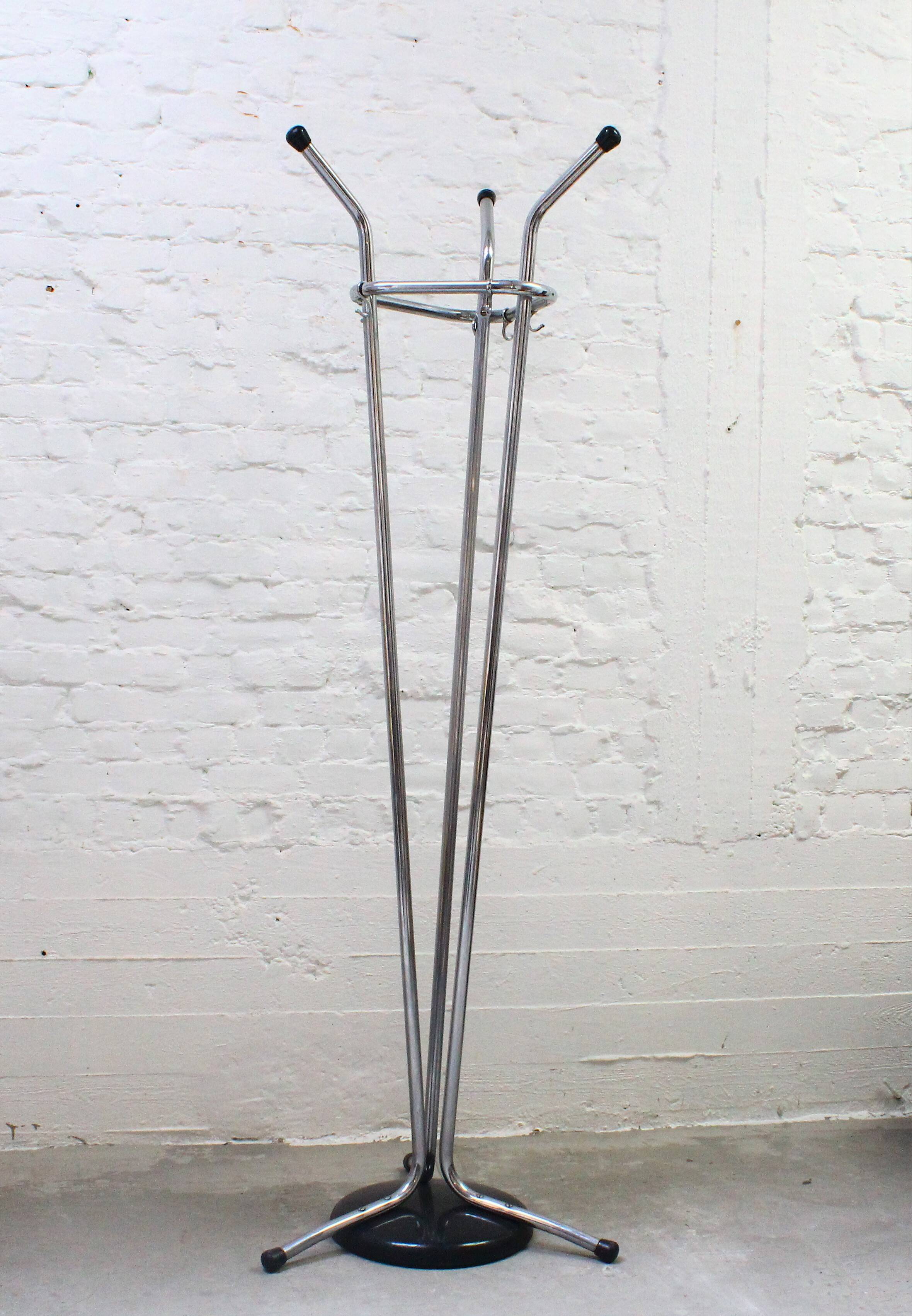Vintage tubular chrome coat rack, 1970s