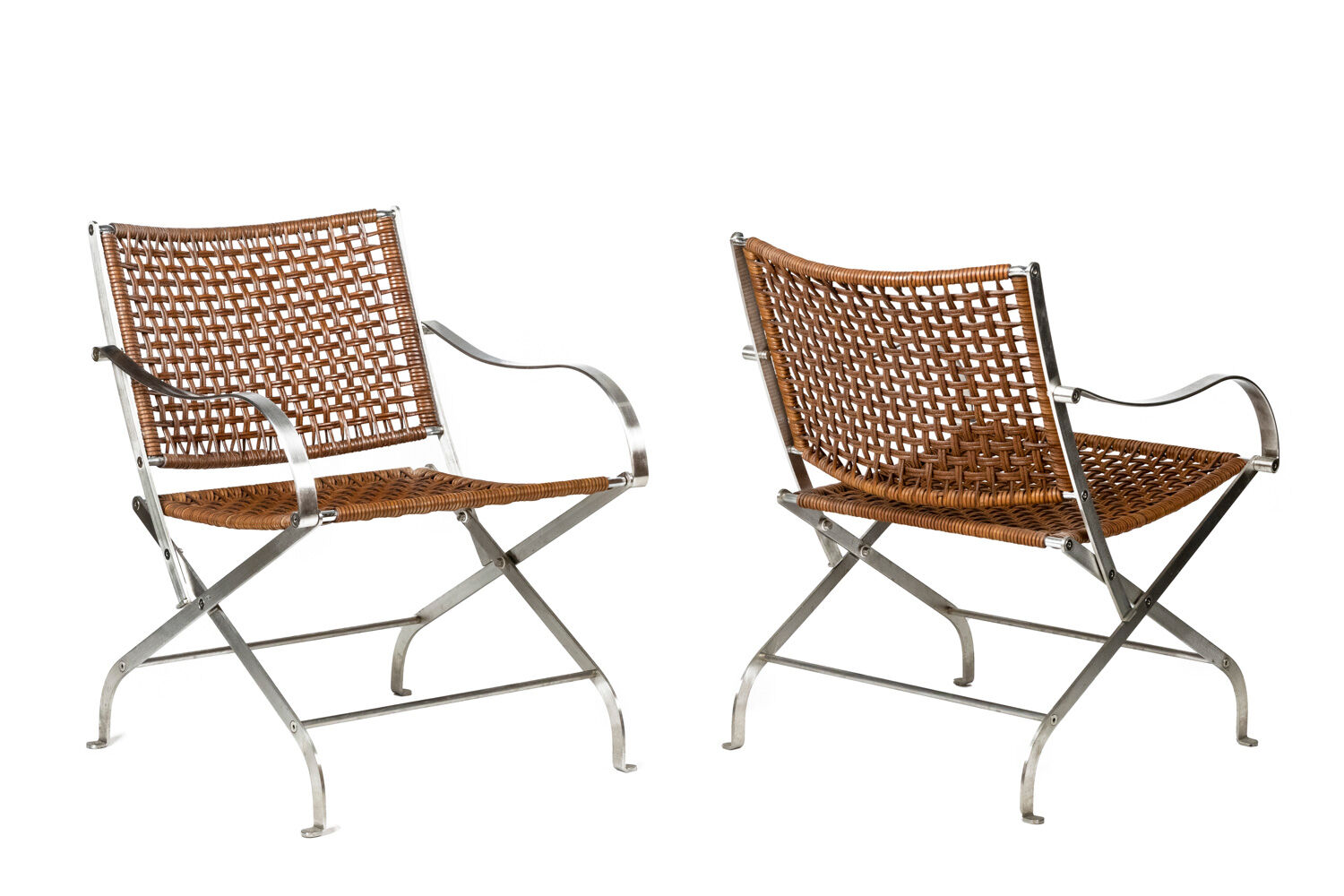 Pair of metal and leather armchairs, 1980s