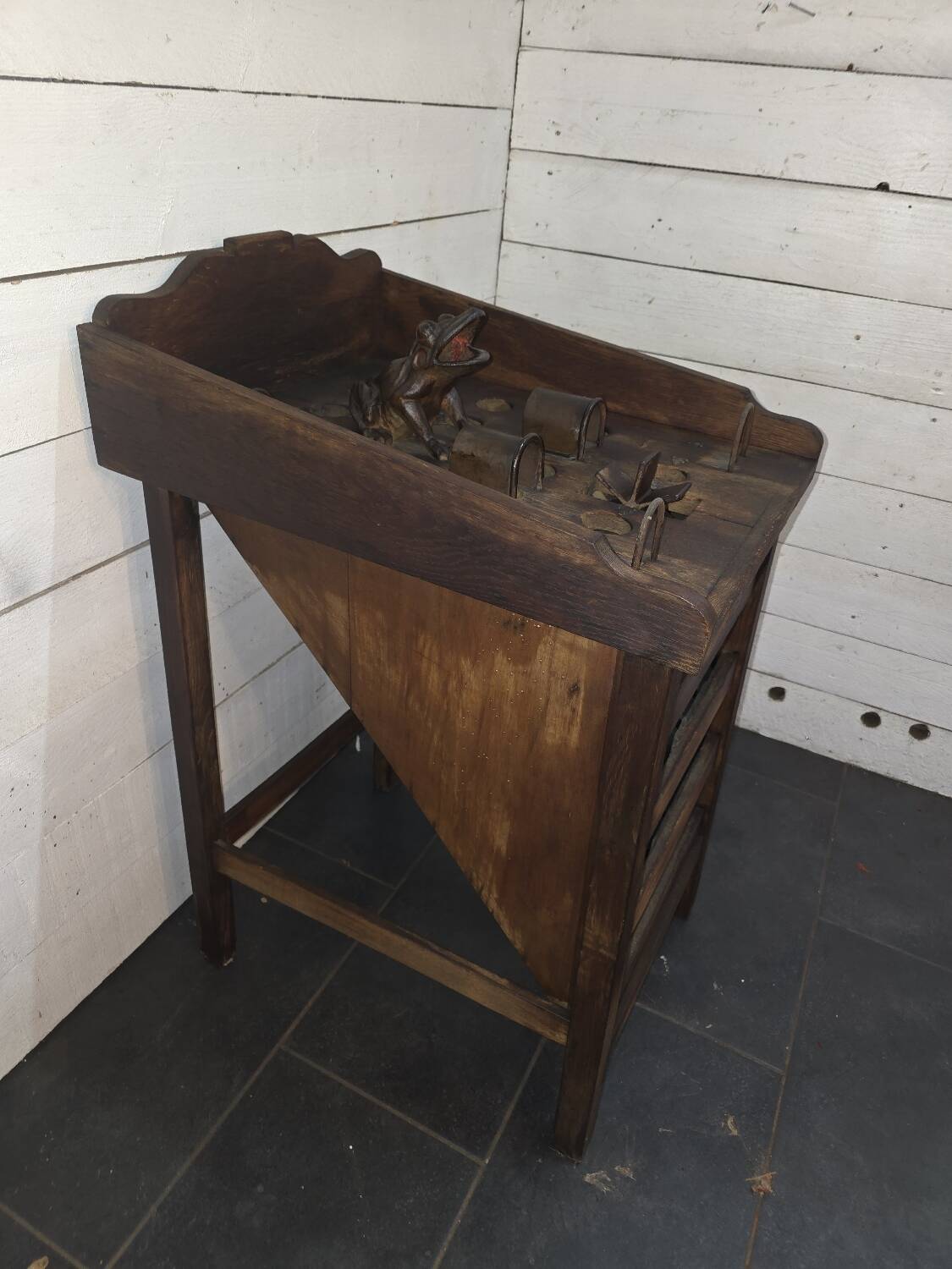 Vintage wooden bistro frog game