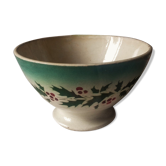 Bowl on foot pattern holly red green earthenware Amandinoise XIX th