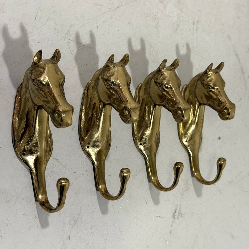 Brass horses coat hooks 1960’s, set of 4