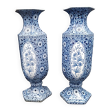 Antique xixeme delft paires de vases hexagonal - petrus regout maestricht