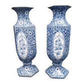 Antique xixeme delft paires de vases hexagonal - petrus regout maestricht