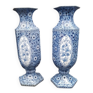 Antique xixeme delft paires de vases hexagonal - petrus regout maestricht