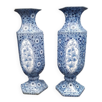 Antique xixeme delft paires de vases hexagonal - petrus regout maestricht