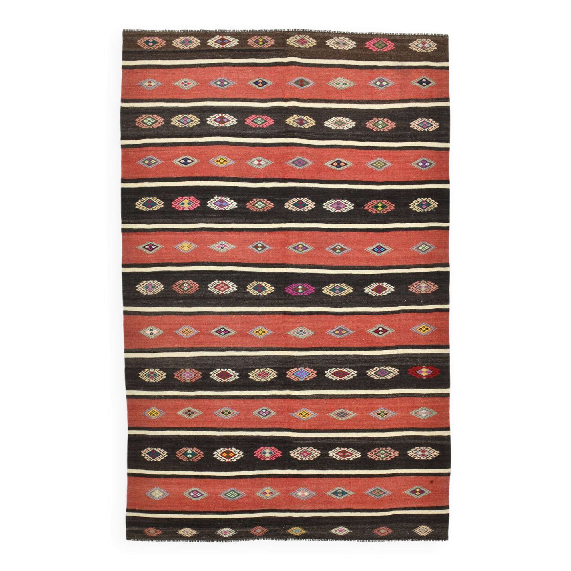 6x9 Red Cream Handmade Wool Vintage Rug, 178x274Cm