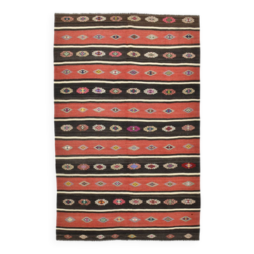 6x9 Red Cream Handmade Wool Vintage Rug, 178x274Cm