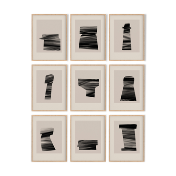 Set of 9 abstract giclee prints, A4
