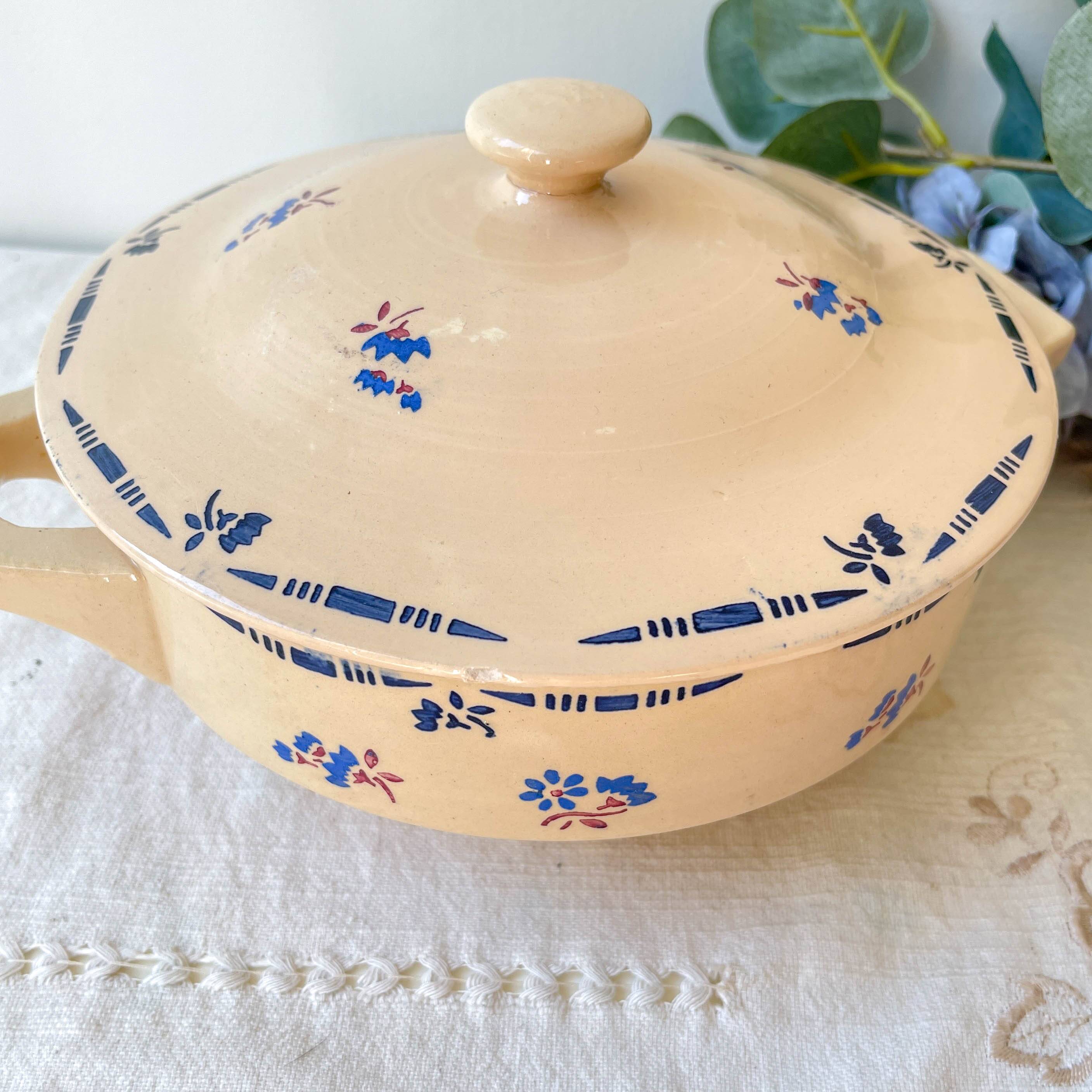Small vintage porcelain soup tureen K&G Luneville "Flore" 1950s small blue flowers