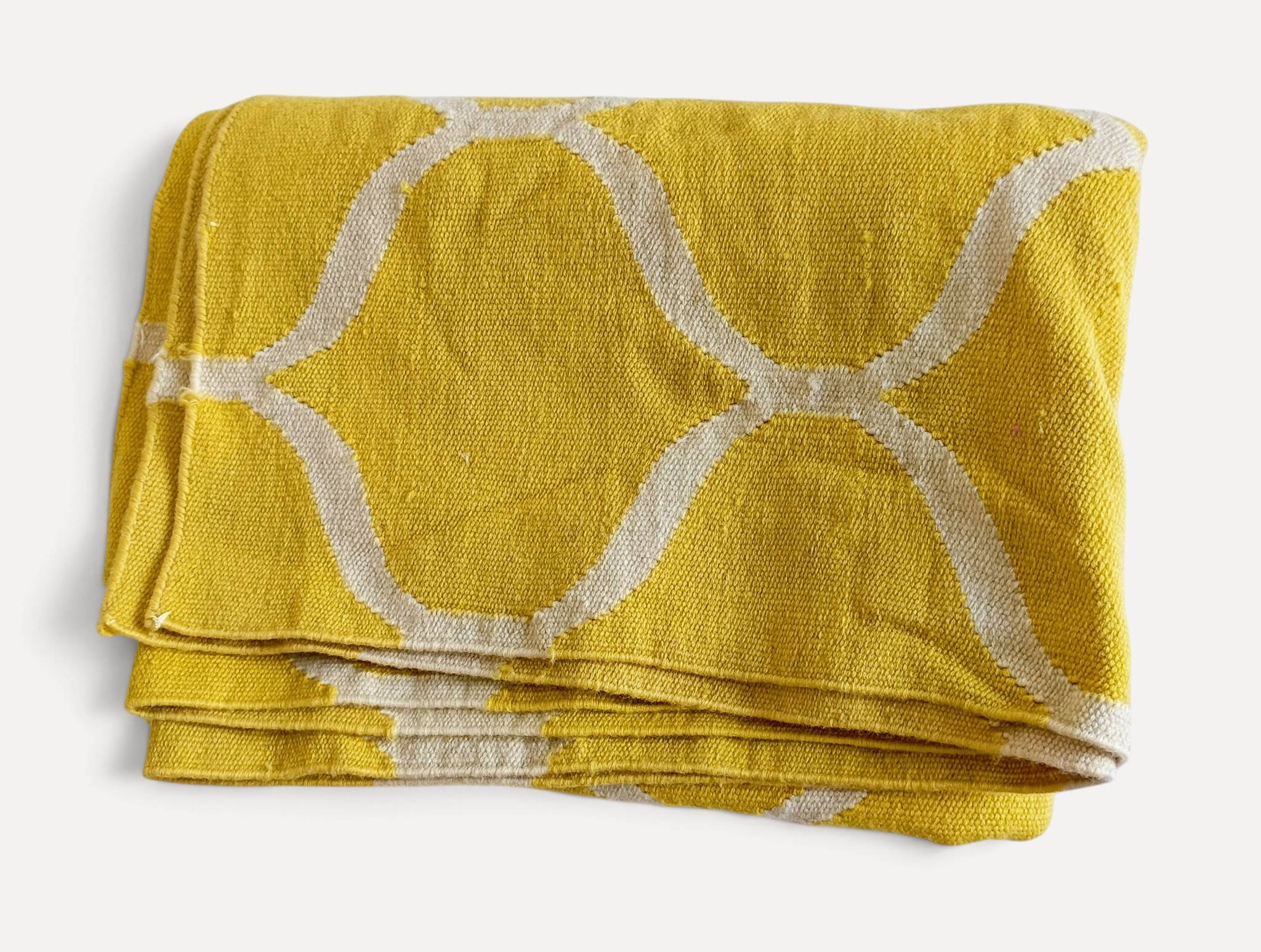 Vintage Moroccan Hand Loomed Yellow and Ivory Wool Rug, Late 20th Century