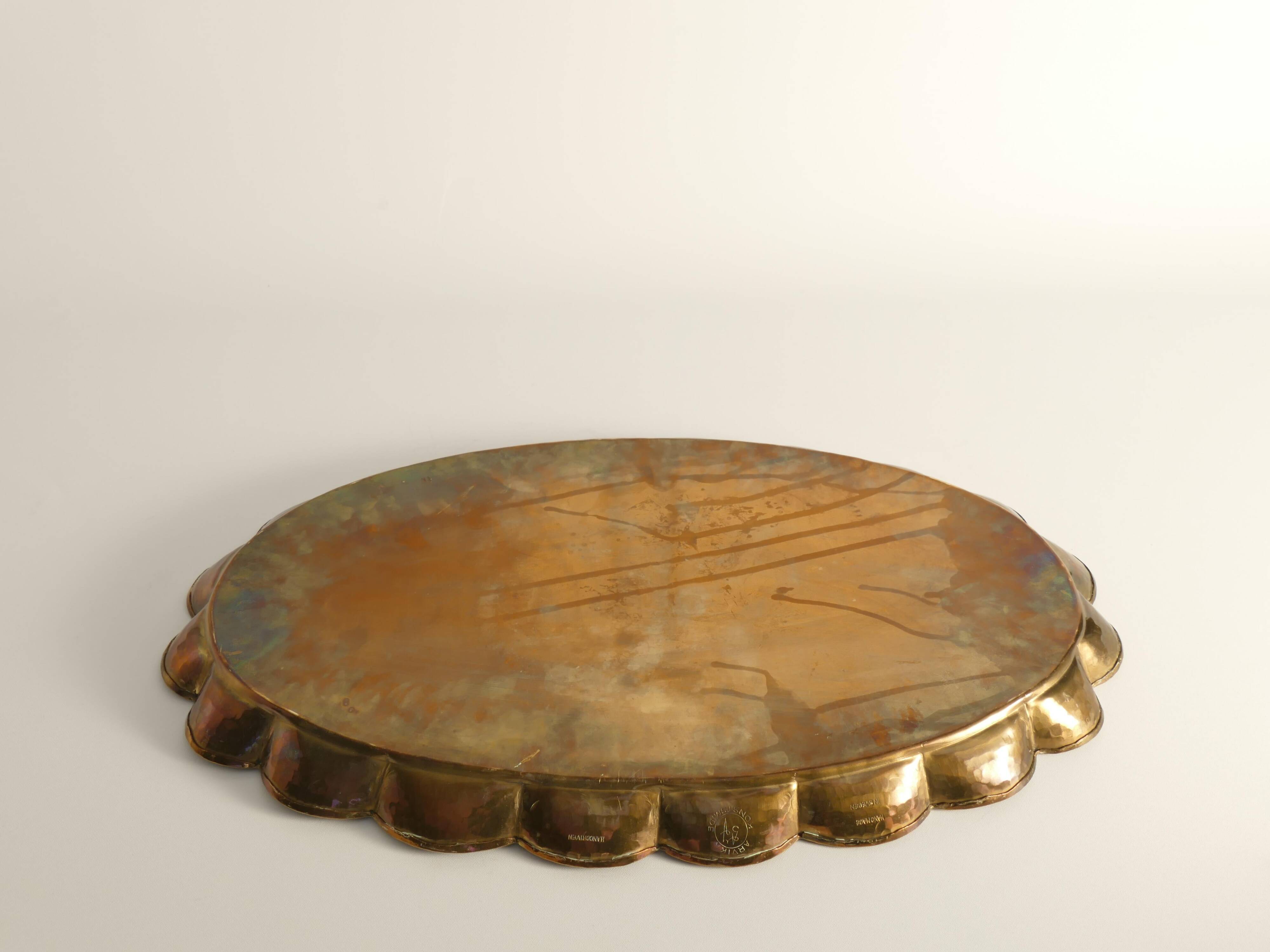 Hollywood Regency Oval Brass Tray by Arvid Johansson, Arvika Konstsmide, Sweden