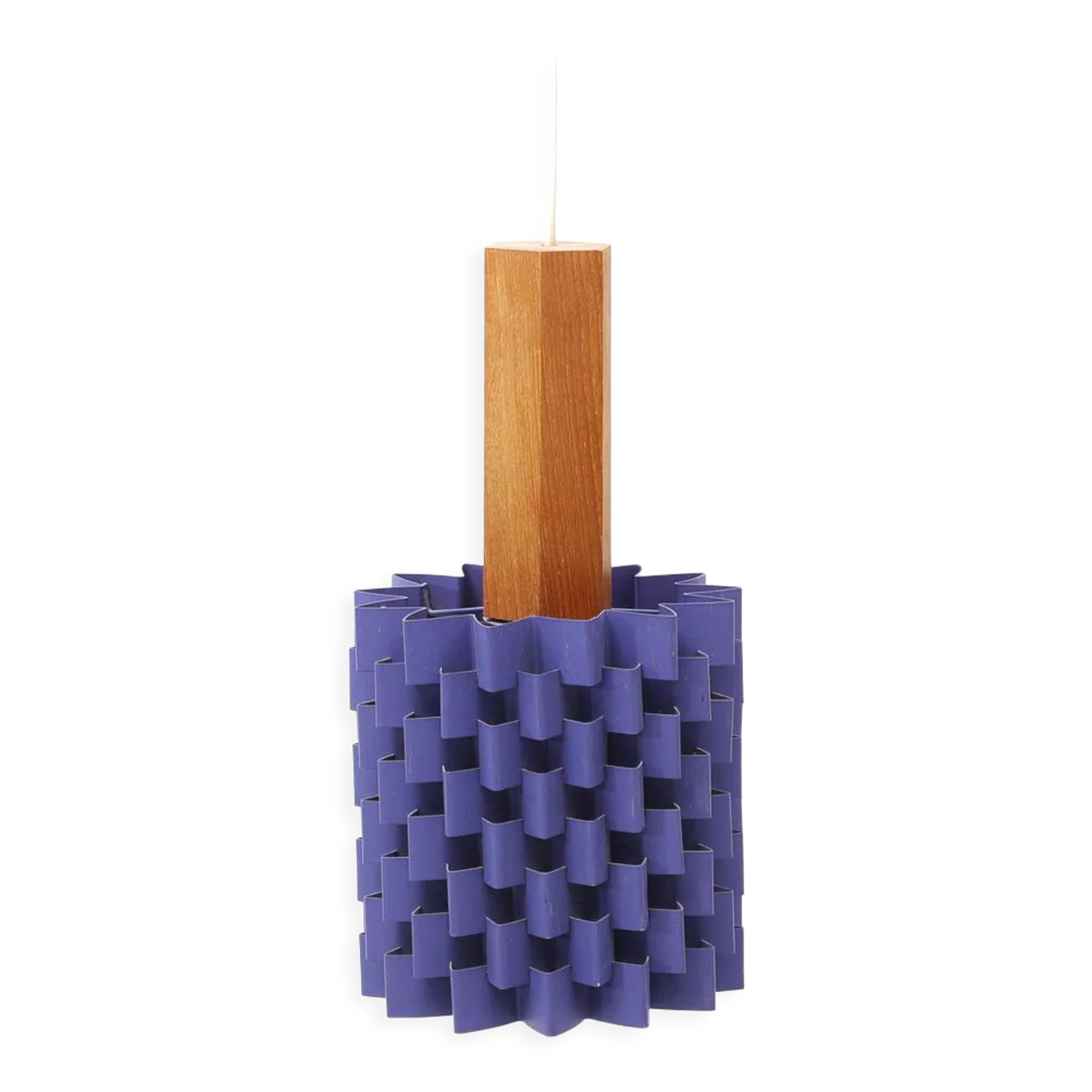 Suspension in purple lacquered metal and teak